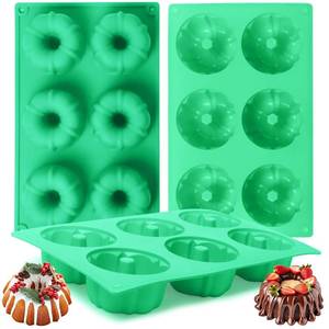 lot 2129 image: Zorazio 3Pcs Mini Bundt Cake Pan Silicone Original Bundt Pan, 6Cavity Mini Heritage Bundtlette Cake Silicone Mold for Baking��Non-stick Baking Mold for Cupcake Cornbread Brownie Jello (Original) - Retail $10