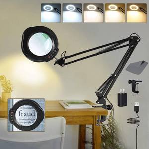 lot 2134 image: VUEJIC 12X Magnifying Glass with Light and Clamp, Magnifier with Light Hands Free,84 LEDs Real Glass Lens Magnifying Lamp for Close Work, Repair, Reading, Craft (Black 2) - Retail $35