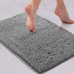 lot 2142 image: LuxUrux Bath Mat, Extra-Soft Plush Non-Slip Bathroom Rug, Luxury Chenille Microfiber Material, Super Absorbent Shaggy Bath Rug. Machine Wash & Dry (17 x 24 inches, Light Grey) - Retail $7
