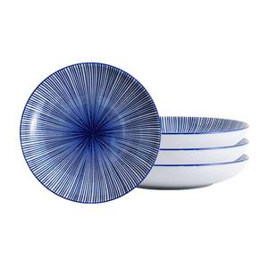 lot 2337 image: DealbyBox Ceramic Dessert Plates, Small Salad Plates 6 Inch Appetizer Plates for Kitchen, Mini Dinner Trays for Cake Snacks Side Dish (4, Blue Radial) - Retail $13