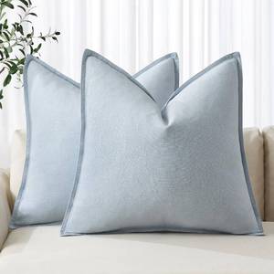 lot 2339 image: MIULEE Decorative Linen Pillow Covers 18x18 Inch Light Blue  Boho Farmhouse  Neutral Couch Throw Pillows for Bed Pack of 2 Accent Coastal Modern Pillowcase Summer Sofa Livingroom Home Decor - Retail $22