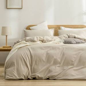 lot 2349 image: BESTOUCH Duvet Cover Set 100% Washed Cotton Linen Feel Super Soft Comfortable Chic Lightweight 3 PCs Home Bedding Set Solid Almond Milk Grey Queen - Retail $70