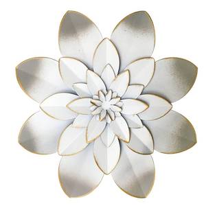lot 2350 image: Picfarce White Metal Flower Wall Art Decor, 9.5 Rustic Modern Floral Sculpture, Distressed Hanging Home Decoration Accent Artworks for Indoor Bedroom Living Room Office Outdoor Garden Patio - Retail $18