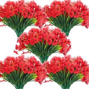 lot 2356 image: Janinka 48 Bundles Red Artificial Flowers Outdoor Faux Flowers UV Resistant Fake Plastic Flowers Plants No Fade Deep Red Greenery Shrubs for Porch Garden Porch Window Wedding Box Decorating - Retail $29
