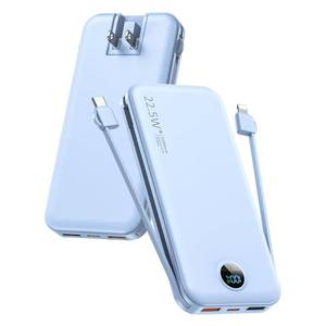 lot 2358 image: Portable Charger with Built-in Cables and Wall Plug, 12000mAh 22.5W USB C Power Bank Fast Charging with LED Display, External Battery Pack Travel Essentials Compatible with iPhone, iPad, Samsung Blue - Retail $22