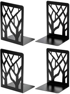lot 2359 image: MaxGear Book Ends Tree Design Modern Bookends for Shelves, Non-Skid Book Holder, Heavy Duty Metal Book Storage for BooksCDs, Decorative Book Stopper for Home, 7 x 4.7 x 3.5, Black,2 Pair4 Pieces - Retail $10