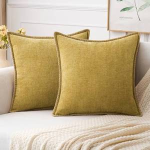 lot 2362 image: MIULEE Pack of 2 Couch Throw Pillow Covers 18x18 Inch Mustard Yellow Farmhouse Decorative Pillow Covers with Stitched Edge Soft Chenille Solid Dyed Fall Pillow Covers for Sofa Bed Living Room - Retail $19