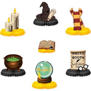 lot 2365 image: 9 Pcs Magical Honeycomb Centerpieces, Wizard Party Supplies Centerpiece Table Decorations Table Toppers, Wizard Party Table Sign, Perfect for Magical Wizard Themed Party, Birthday, Halloween - Retail $14