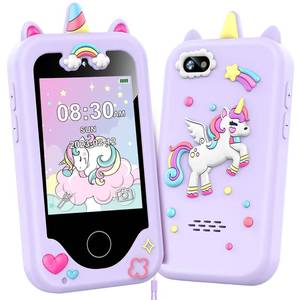 lot 2374 image: Kids Smart Phone for Girls, Christmas Birthday Gifts for Girls Age 3-10 Kids Toys Cell Phone, 2.8 Touchscreen Toddler Learning Play Toy Phone with Dual Camera, Game, Music Player, 8GB Card Purple - Retail $36
