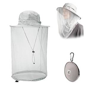 lot 2381 image: Flammi UPF 50 Fishing Hat wHead Net Sun Protection Safari Boonie Hat Cap Outdoor for MenWomen (Light Grey) - Retail $15