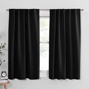 lot 2393 image: PONY DANCE Short Blackout Curtains 45 inch Long - Thermal Insulated Black Curtains for BathroomKitchenBedroom, 42 Wide by 45 Inches Length, Black, 2 Panels - Retail $9
