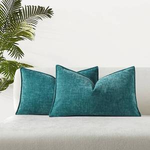 lot 2397 image: JUSPURBET Turquoise Chenille Lumbar Throw Pillow Covers 16x24 inch Set of 2 Decorative Soft Textured Cushion Cases for Living Room Sofa Couch Bed Solid Home Decor Broadside Pillowcases - Retail $18