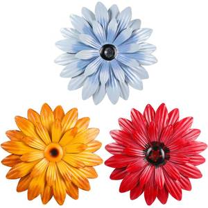 lot 2401 image: Hotop 3 Pcs Metal Flower Wall Art 3D Metal Daisy Wall Decor Multiple Layer Hanging Flower Rustic Farmhouse Boho Style Decorations for Indoor Outdoor Home Living Room Office Garden, 8 Inches(Retro) - Retail $18