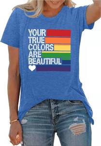 lot 2411 image: PECHAR Pride Shirt Women Equality Shirts Rainbow Graphic Tees Shirt LGBTQ Casual Short Sleeve Tops - Retail $14