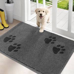 lot 2413 image: PURRUGS Dirt Trapping Door Mat 24 x 35.5, Non-SkidSlip Machine Washable Microfiber Entrance Rug, Shoes Scraper, Dog Doormat, Super Absorbent Floor Mat for Muddy Wet Shoes and Paws, Grey - Retail $30