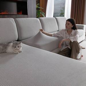 lot 2419 image: OHSIO Sectional Couch Covers, Wear Resistant Stretch Sofa Covers Washable Soft Couch Cushion Covers Anti Slip Furniture Protector Sofa Slipcovers for Pets (1 Piece Large Cover, Light Gray) - Retail $30