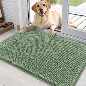 lot 2425 image: OLANLY Dog Door Mat for Muddy Paws 36x24, Absorbs Moisture and Dirt, Absorbent Non-Slip Washable Doormat, Quick Dry Chenille Mud Mat, Entry Indoor Entryway Carpet for Inside Floor, Olive Green - Retail $35