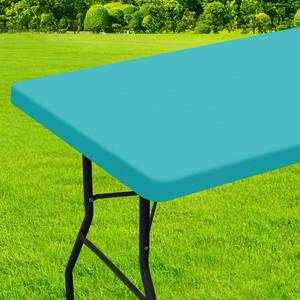 lot 2426 image: homing Rectangle Table Cloth Cover, Waterproof Polyester Elastic Fitted Tablecloth, Fits for 5 Foot Folding Tables, Washable Table Protector for Picnic, Camping, Outdoor (Turquoise, 30 x 60) - Retail $12