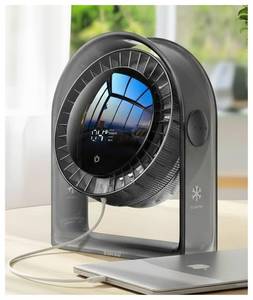 lot 2436 image: 2025 New Desk Fan, Quiet Air Circulator Mini Fan for Bedroom, Portable Smart Display USB Fan, 4 Speeds Strong Airflow, 120°Tilt, Small Desktop Table Fans For Office Bedside Room, Translucent Black - Retail $33
