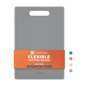 lot 2445 image: Linoroso Flexible Kitchen Cutting Board - Made from BPA Free Material - Cutting Mark Prevention, 10x14 Inches, Non-Slip Design - Easy-Care Kitchen Essential, Ultimate Gray - Retail $10