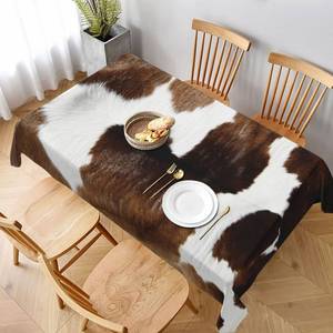 lot 2446 image: Worltoldb Cow Tablecloths Polyester Table Cloth for Kitchen Dinning Table Washable Table Cover for Parties Wedding Picnic - Retail $20
