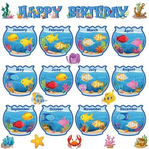 lot 2458 image: Colarr Under The Sea Ocean Birthday Bulletin Board Decorations Set for Classroom Happy Birthday Bulletin Board Classroom Chart 12 Months Honeycomb Cutouts Wall Calendar Back to School Office Decor - Retail $10