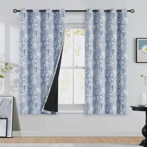 lot 2460 image: FMFUNCTEX 100% Blackout Floral Curtains for Bedroom, Blue Curtains 54 inch Length Blossom Flower Patterned for Living Room, Thermal Insulated Farmhouse Drapes, Grommet Top 2 Panels (White on Blue) - Retail $37
