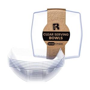 lot 2463 image: R-kay 5 Pack Square Plastic Serving Bowls - Clear Plastic bowls 32 Oz - Salad Bowls Large Serving, Premium Duty For Weddings Catering And Birthday parties - Retail $12
