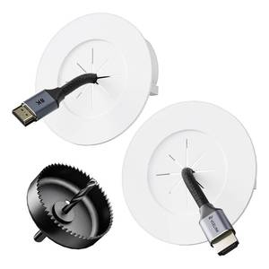 lot 2465 image: VCELINK in Wall Cable Management Kit with Hole Saw Drill Attachment and Mounting Brackets, Hide TV Cords for Wall Mount, Cable Wall Plate for Network, HDMI, Coax, Speaker Cables, White, 2-Pack - Retail $14