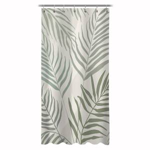 lot 2466 image: Sunlit 36x72 Inches Sage Green Textured Slubbed Fabric Shower Curtain, Mid Century Modern Palm Leaf Small Stall Shower Curtains for Bathroom Decoration, RV Half Size Narrow Boho Bathroom Curtains - Retail $15
