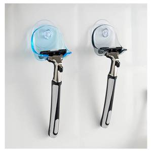 lot 2470 image: EIKS 2 Pack Portable Razor Holder Rack Shelves with Suction Cup Hooks Apply for Shower Bathroom Travel Wall Mounting Reusable - Retail $7