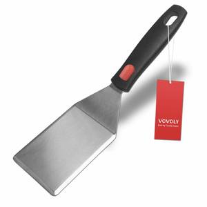 lot 2472 image: Small Spatula for Cast Iron Skillets, Full Tang silicone Handle, Heat Resistant, Commercial Grade Heavy Duty Turner, Press Burger Spatula Turner for Flipper, Cooking, Serving, 2.7 Wide - Retail $10