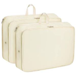 lot 2474 image: Extra Large Compression Packing Cubes for Travel Essentials, 2 Pack Expandable Travel Cubes for Packing Bags Suitcase Organizer, Beige - Retail $19