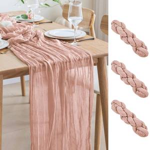lot 2479 image: Aseem 3pcs Cheesecloth Table Runner 120 Inches Dusty Pink Boho Gauze Cheese Cloth Runner 10FT Rustic Sheer Table Runners for Summer Wedding Baby Shower Holiday Party Decoration - Retail $15