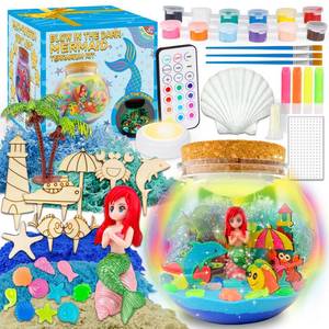 lot 2489 image: Mermaid Terrarium Kit for Kids - Arts &amp Crafts Activities Sets With Glow in The Dark Painting - DIY Mermaid Toys Birthday Gifts for Girls Age 5 - 12 Year Old(Mermaid Terrarium) - Retail $20