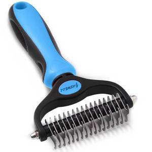 lot 2491 image: JASWELL Pet Grooming Tool- 2 Sided Undercoat Rake for Dogs &ampCats-Safe and Effective Dematting Comb for Mats&ampTangles Removing-No More Nasty Shedding or Flying Hair Blue - Retail $6