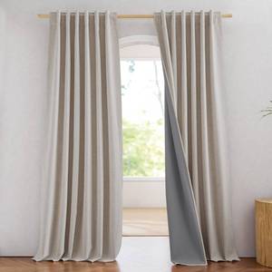 lot 2498 image: NICETOWN 100% Blackout Natural Linen Curtains 90 Length with Thermal Insulated Liners for Bedroom, Farmhouse Style Room Cooling Small Window Draperies for Dining Room (2 Panels, 52 W) - Retail $30