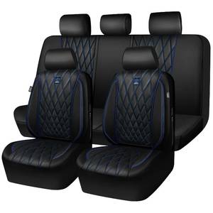 lot 5673 image: CAR PASS Piping Luxury Leather Seat Covers Full Set,5 Seats Anti-Slip Waterproof Seat Covers Compatible with Front Armrests,Universal Fit for Sendan SUV Van Truck,Airbag Compatible,Black and Blue - Retail $70
