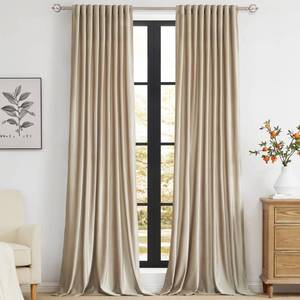 lot 5675 image: PRIMROSE Champagne Velvet Curtains 120 inch Long for Living Room,Set of 2 Panels Blackout Rod Pocket Back Tab Window Treatment Room Darkening Heavy Decorative Curtains Drapes for Bedroom - Retail $73