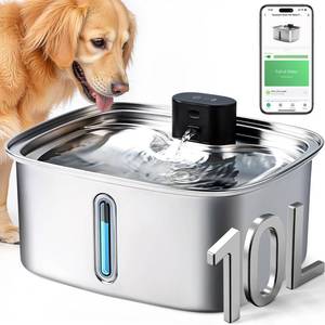 lot 5686 image: Dog Water Bowl Dispenser Large,10L Dog Water Fountains with APP Monitoring, Pet Cat Water Fountain Stainless Steel, Safe Multi-Filtered Automatic Water Dispenser for Dogs 2.4G Wi-Fi 2.64Gal338 Oz - Retail $68