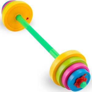 lot 5689 image: Liberty Imports Kids Barbell Weight Set - Adjustable Workout Toy Equipment for Children Pretend Play Exercise - Toddler Beginner Gym, Fitness, Weightlifting and Powerlifting (32 inches), multicolored - Retail $29