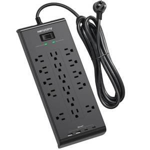 lot 6223 image: Power Strip 10 Ft, HANYCONY Surge Protector with 16 Outlets 4 USB Ports(2 USB C), Flat Plug Heavy Duty Extension Cord, 2700 Joules, Wall Mount for Home Office, ETL Listed, Black - Retail $19