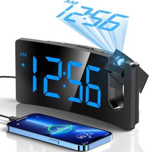 lot 6230 image: GOLOZA Projection Alarm Clock, Digital Clock with 180° Rotatable Projector, 3-Level Brightness Dimmer, Clear LED Display, USB Charger, Progressive Volume, 9mins Snooze,1224H, for Bedroom - Retail $17