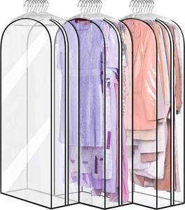 lot 6244 image: MISSLO 10 Gusseted All Clear Garment Bags for Hanging Clothes 50 Dress Bags for Closet Storage Coat Protectors for Suits, Gowns, 3 Packs - Retail $26