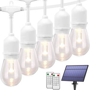 lot 6255 image: Mlambert 3-Color in 1 Dimmable Solar String Lights Outdoor, 48FT Patio String Lights with Remote and 153 Waterproof LED Bulbs for Bistro-White Cord - Retail $60