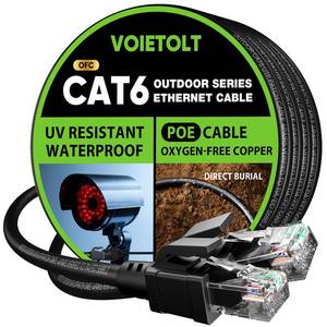 lot 6280 image: VOIETOLT Cat 6 Outdoor Ethernet Cable 150 ft, 10Gbps 550MHz Pure Copper Network Internet Cable Direct Burial Waterproof UV LLDPE Jacket, LAN Cable Patch Cord with 40 Ties, UTP Support POE for PC - Retail $38