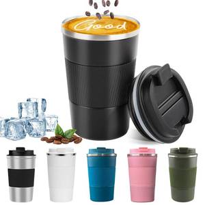 lot 6283 image: YINBAOGE Insulated Travel Coffee Mug Spill Proof Leak Proof Pobtable To Go Camping Stainless Steel Coffee Tumbler Reusable Coffee Cups with Lids Thermos for Hot and Cold Drink (Black, 12 OZ) - Retail $10
