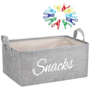 lot 6287 image: Newtay 17 Pcs Snack Basket Sets, Snack Storage Bin for Pantry Shelves with 16 Pcs 2 Inch Chip Clips, Basket Organizer for Kitchen Home, Chips, Popcorn, Candy, Pretzels(Burlap,Grey) - Retail $17