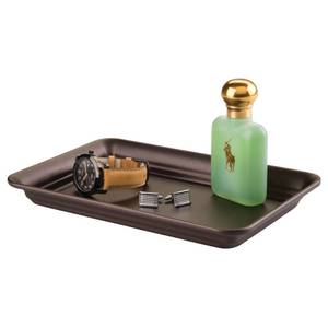 lot 6304 image: iDesign Metal Vanity Tray, Non-Slip Guest Towel Board for Cosmetics,Makeup,Jewelry,Keys,Bathroom,Kitchen,Office,Craft Room,Countertops,Closets Storage Organization, 6.5 x 10 x 1, Clear and Bronze - Retail $12