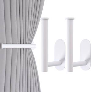 lot 6320 image: Groleca 2 Pack Adhesive Curtain Holdbacks - No Drill Curtain Tie Backs & Hooks (White) - Retail $12